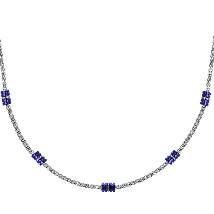 MEN'S NECKLACE IN STEEL WITH IP BLUE AND SILVER ELEMENTS