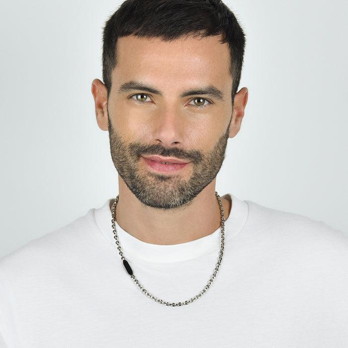 MEN'S NECKLACE IN STEEL WITH BLACK IP ELEMENT