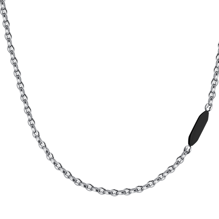 MEN'S NECKLACE IN STEEL WITH BLACK IP ELEMENT