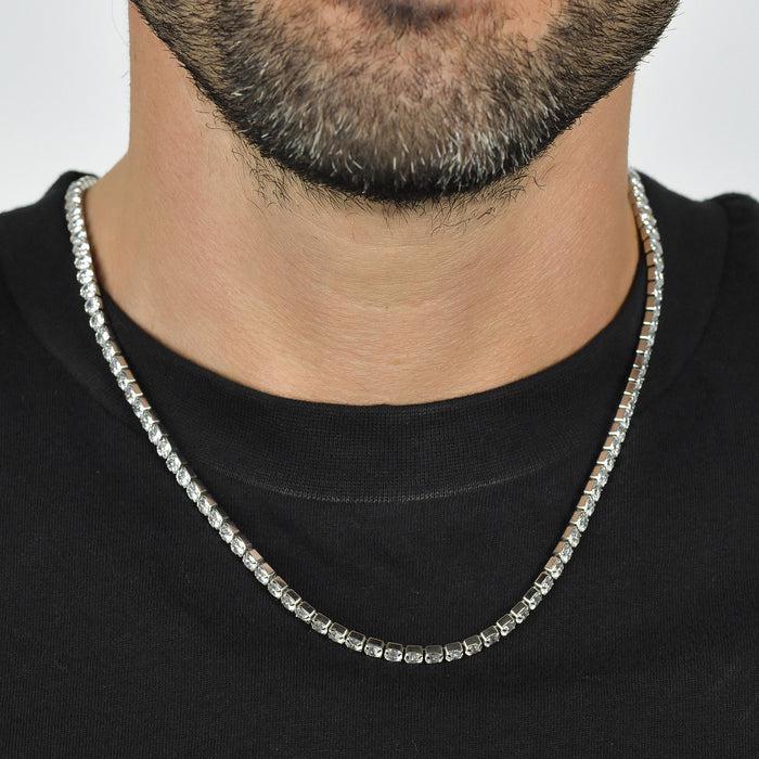 COLLIER DE TENNIS HOMME EN ACIER AVEC CRISTAUX BLANCS