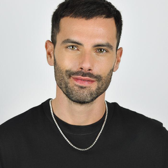COLLIER DE TENNIS HOMME EN ACIER AVEC CRISTAUX BLANCS