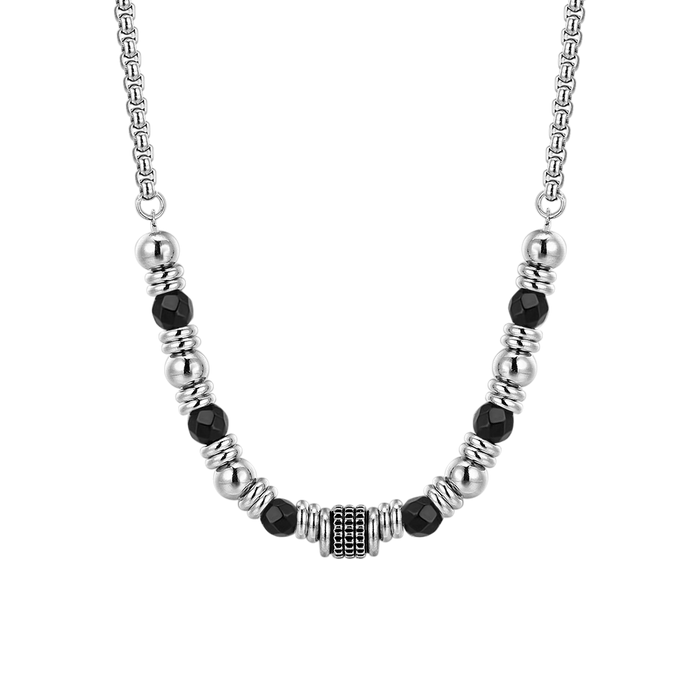 COLLANA UOMO IN ACCIAIO AGATA NERA ED ELEMENTI