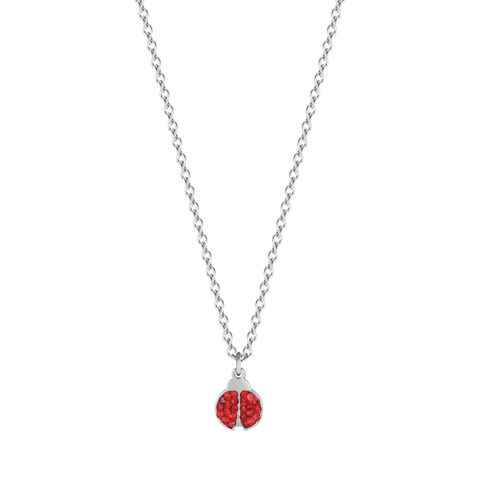 GIRL'S NECKLACE IN STEEL WITH LADYBUG AND RED CRYSTALS