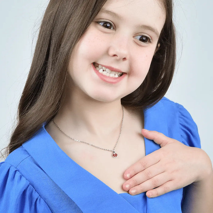 GIRL'S NECKLACE IN STEEL WITH LADYBUG AND RED CRYSTALS