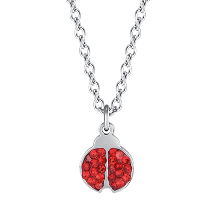 GIRL'S NECKLACE IN STEEL WITH LADYBUG AND RED CRYSTALS
