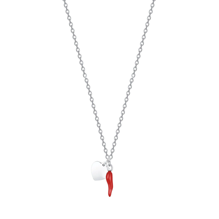 COLLANA BAMBINA IN ACCIAIO CON CORNO ROSSO E CUORE