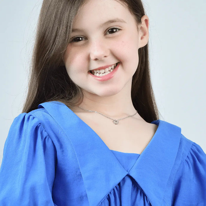 GIRL'S STEEL NECKLACE WITH BUTTERFLY AND PINK CRYSTALS