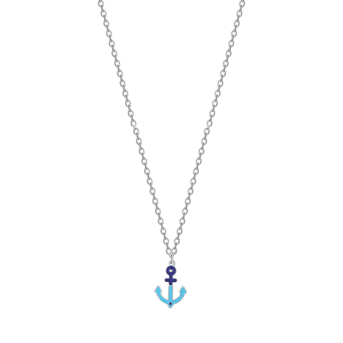 COLLANA BAMBINO IN ACCIAIO CON ANCORA BLU