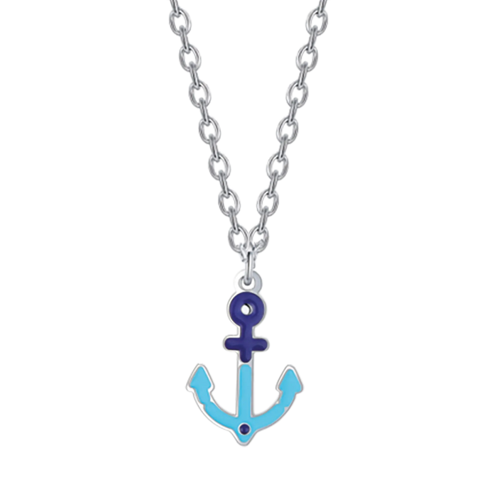 COLLANA BAMBINO IN ACCIAIO CON ANCORA BLU