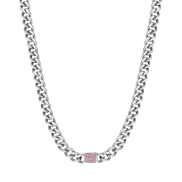 COLLANA DONNA IN ACCIAIO CON CRISTALLI FUCSIA