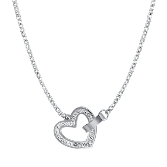 COLLIER EN ACIER POUR FEMME AVEC CŒUR ET CRISTAUX BLANCS ET ÉLÉMENT