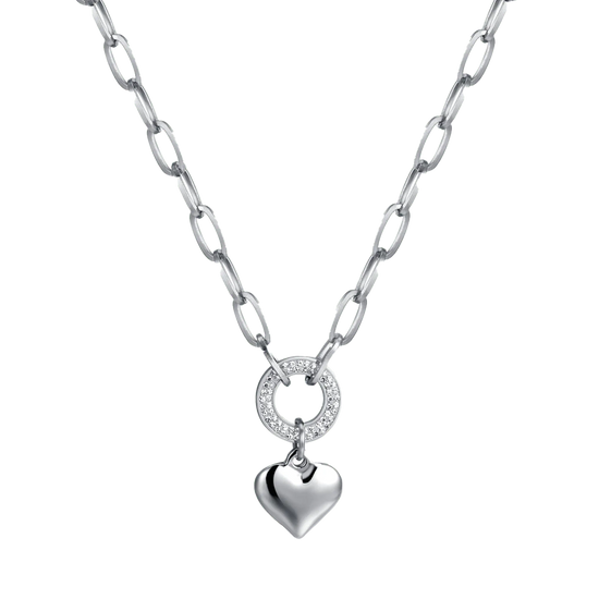 COLLIER FEMME EN ACIER AVEC COEUR ET CRISTAUX BLANCS