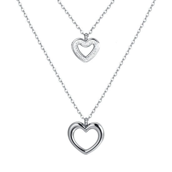 WOMEN'S STEEL NECKLACE WITH HEARTS AND WHITE CRYSTALS