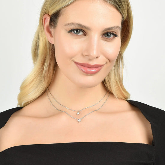 WOMEN'S STEEL NECKLACE WITH STAR AND WHITE CRYSTAL