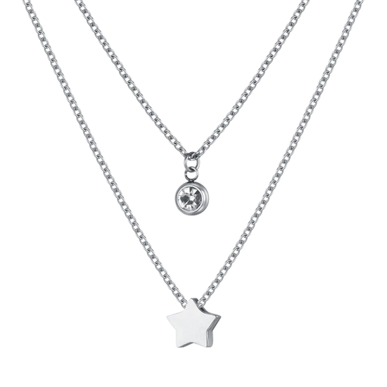 WOMEN'S STEEL NECKLACE WITH STAR AND WHITE CRYSTAL
