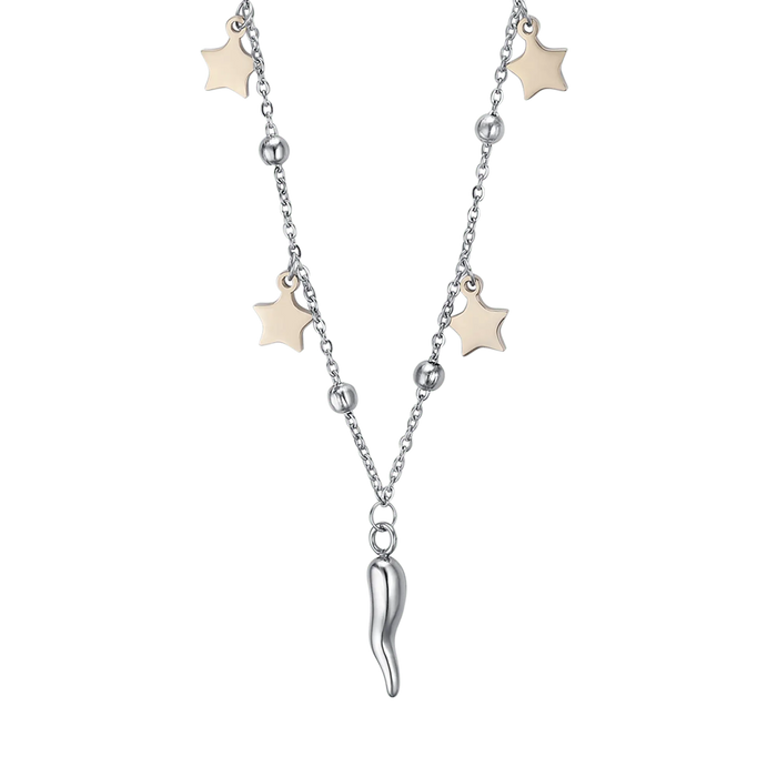 COLLANA DONNA IN ACCIAIO CON STELLE IN ACCIAIO IP GOLD E CORNO
