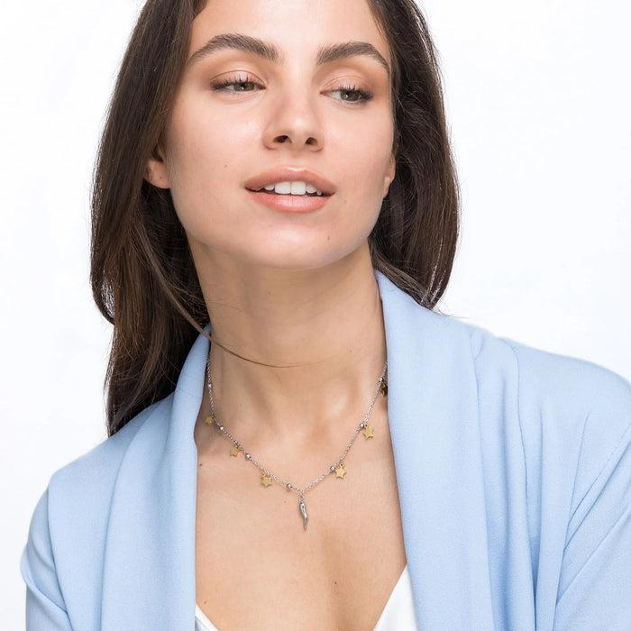 COLLANA DONNA IN ACCIAIO CON STELLE IN ACCIAIO IP GOLD E CORNO