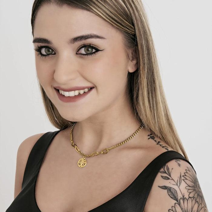 WOMEN'S NECKLACE IN IP GOLD STEEL WITH TREE OF LIFE