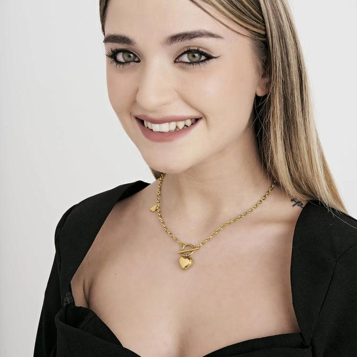 WOMEN'S NECKLACE IN IP GOLD STEEL WITH TBAR CLOSURE AND HEART