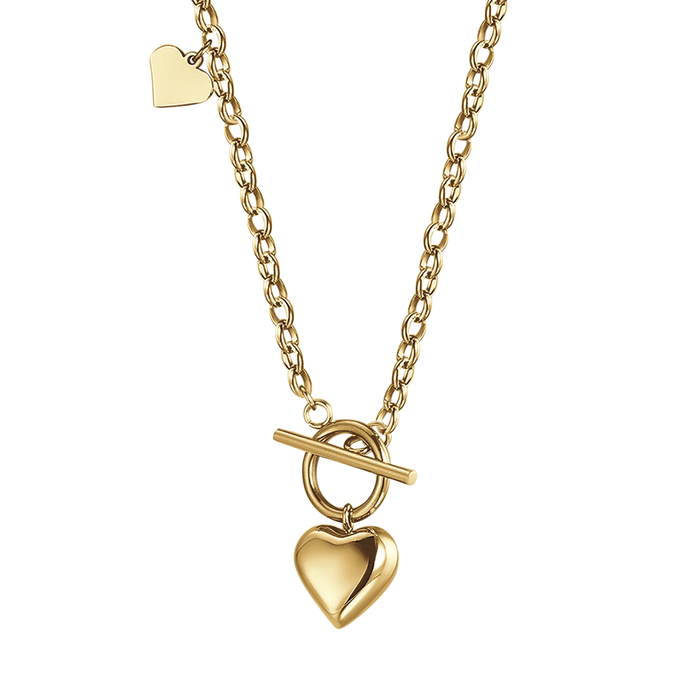 COLLANA DONNA IN ACCIAIO IP GOLD CON CHIUSURA TBAR E CUORE