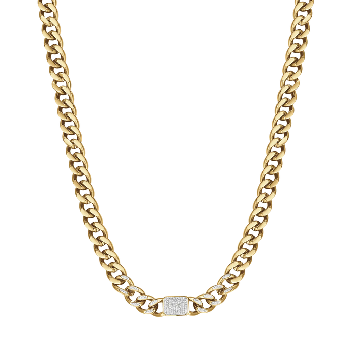 COLLANA DONNA IN ACCIAIO IP GOLD CON CRISTALLI BIANCHI PENDENTI E MAGLIA CATENA
