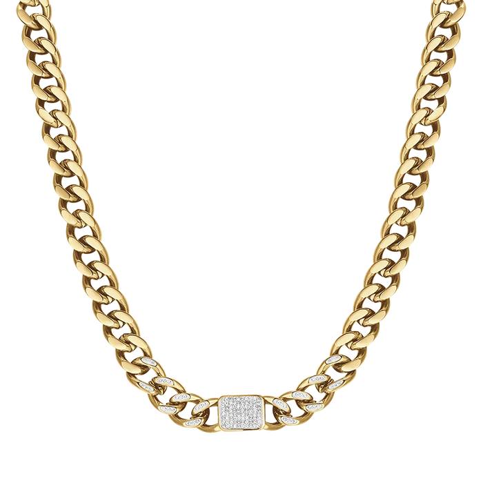 COLLANA DONNA IN ACCIAIO IP GOLD CON CRISTALLI BIANCHI PENDENTI E MAGLIA CATENA