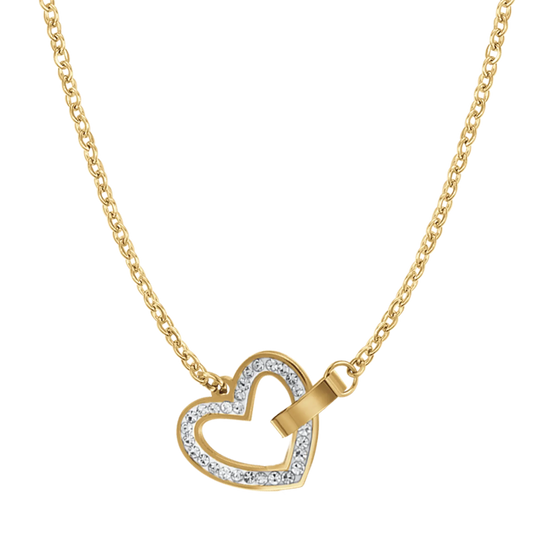 COLLIER FEMME EN ACIER IP DORÉ AVEC COEUR ET CRISTAUX BLANCS ET ÉLÉMENT