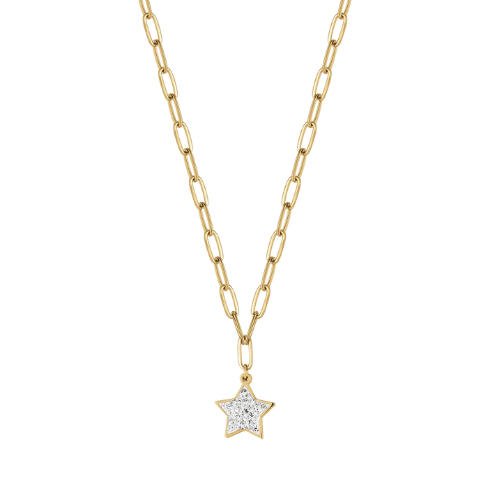 WOMEN'S NECKLACE IN IP GOLD STEEL WITH STAR AND WHITE CRYSTALS