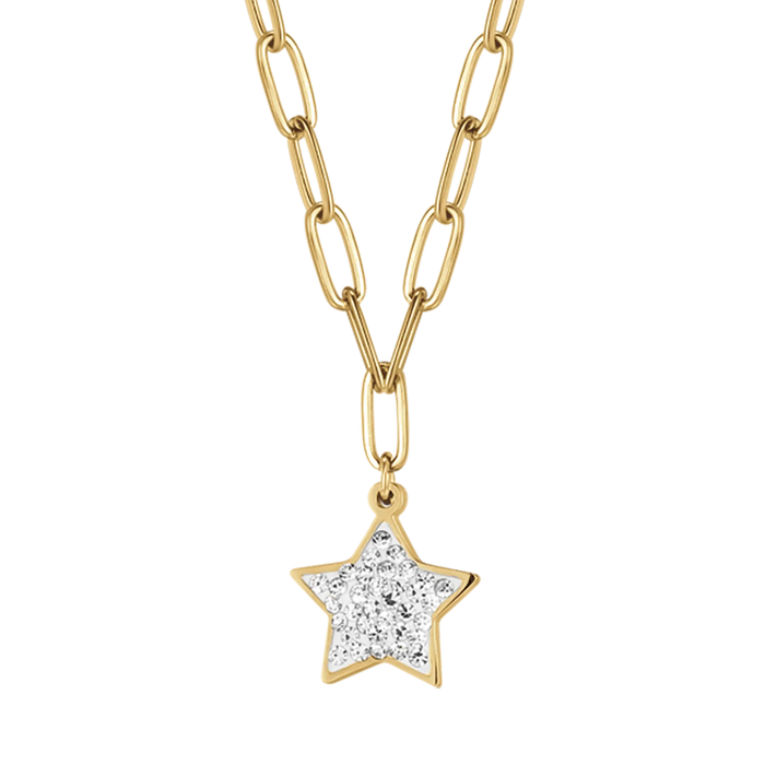 WOMEN'S NECKLACE IN IP GOLD STEEL WITH STAR AND WHITE CRYSTALS