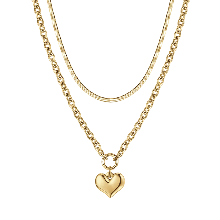 WOMEN'S MULTI-STRAIN IP GOLD STEEL NECKLACE WITH HEART
