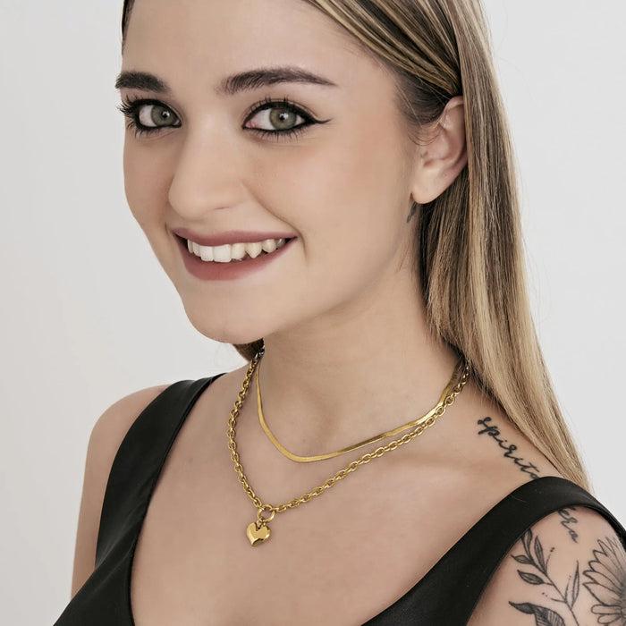 WOMEN'S MULTI-STRAIN IP GOLD STEEL NECKLACE WITH HEART