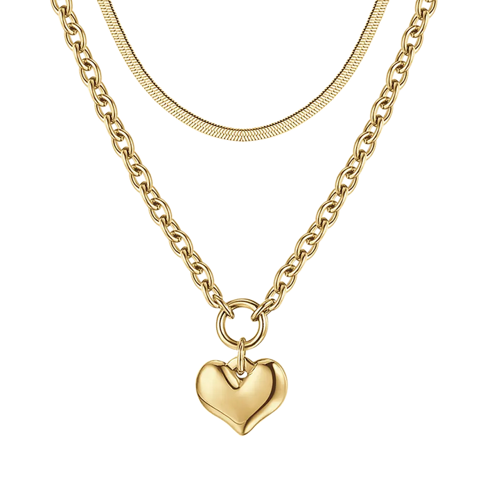 WOMEN'S MULTI-STRAIN IP GOLD STEEL NECKLACE WITH HEART