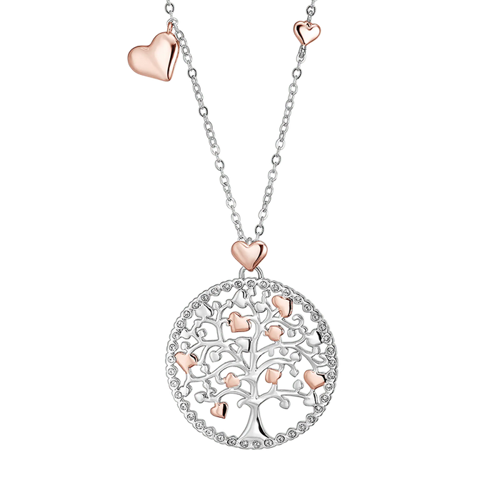 COLLANA DONNA LUNGA IN ACCIAIO ALBERO DELLA VITA CON ELEMENTI IN ROSE'
