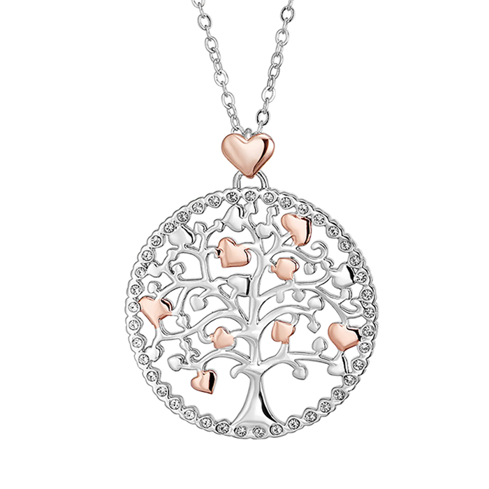 COLLANA DONNA LUNGA IN ACCIAIO ALBERO DELLA VITA CON ELEMENTI IN ROSE'