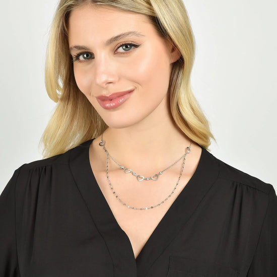 COLLANA DONNA MULTIFILO IN ACCIAIO CON CUORI TRAFORATI E CRISTALLI BIANCHI