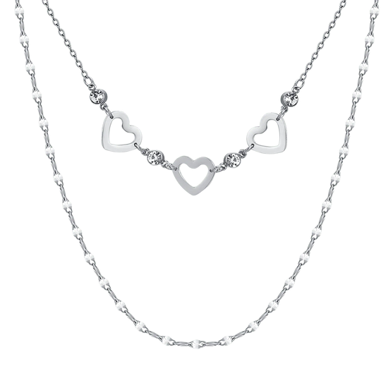 COLLANA DONNA MULTIFILO IN ACCIAIO CON CUORI TRAFORATI E CRISTALLI BIANCHI