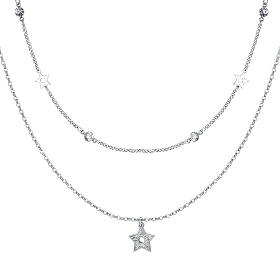 WOMEN'S MULTI-STRAIN NECKLACE IN STEEL WITH STARS AND WHITE CRYSTALS