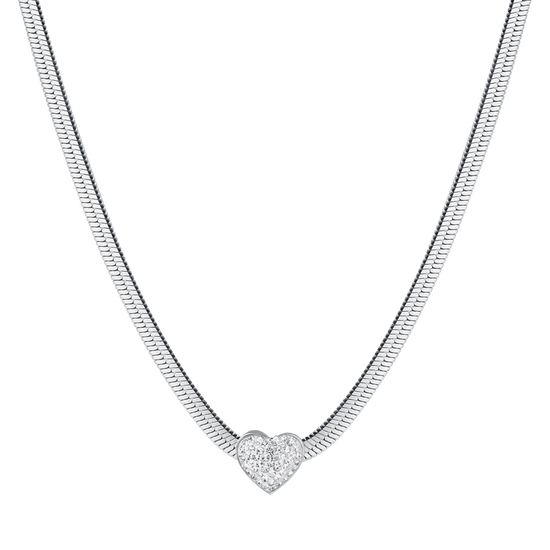 COLLANA DONNA SNAKE IN ACCIAIO CON CUORE E CRISTALLI BIANCHI