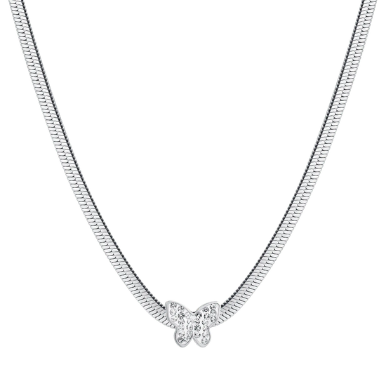 COLLANA DONNA SNAKE IN ACCIAIO CON FARFALLA CON CRISTALLI BIANCHI