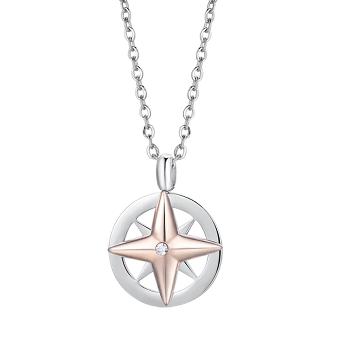COLLANA UOMO IN ACCIAIO CON ROSA DEI VENTI IP ROSE