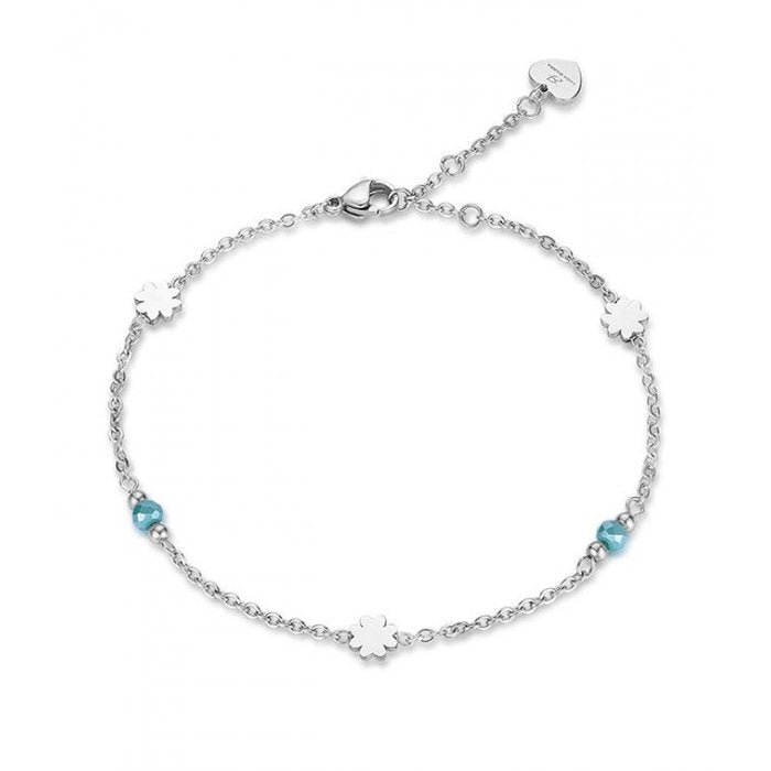 Anklet with four-leaf clovers and green crystals