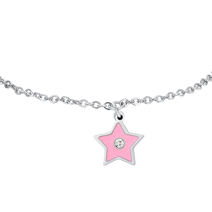 GIRL'S BRACELET IN STEEL WITH PINK ENAMEL
