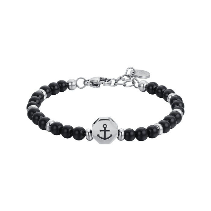 CHILDREN'S BRACELET IN STEEL ANCHOR WITH BLACK STONES