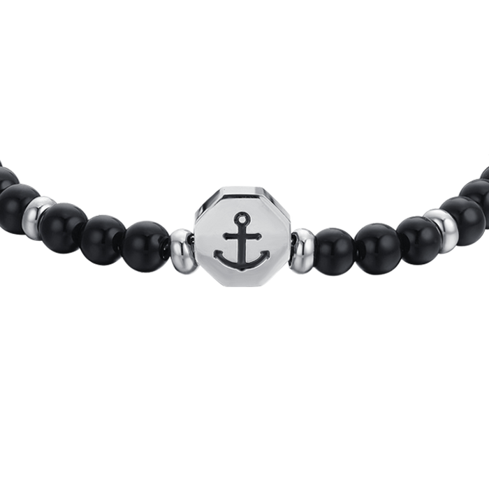 CHILDREN'S BRACELET IN STEEL ANCHOR WITH BLACK STONES