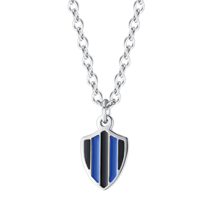 CHILDREN'S NECKLACE IN STEEL WITH BLACK AND BLUE ENAMEL