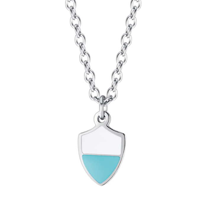 CHILDREN'S NECKLACE IN STEEL WITH WHITE AND BLUE ENAMEL
