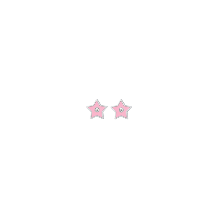 BOUCLES D'OREILLES FILLE EN ACIER AVEC ÉMAIL ROSE