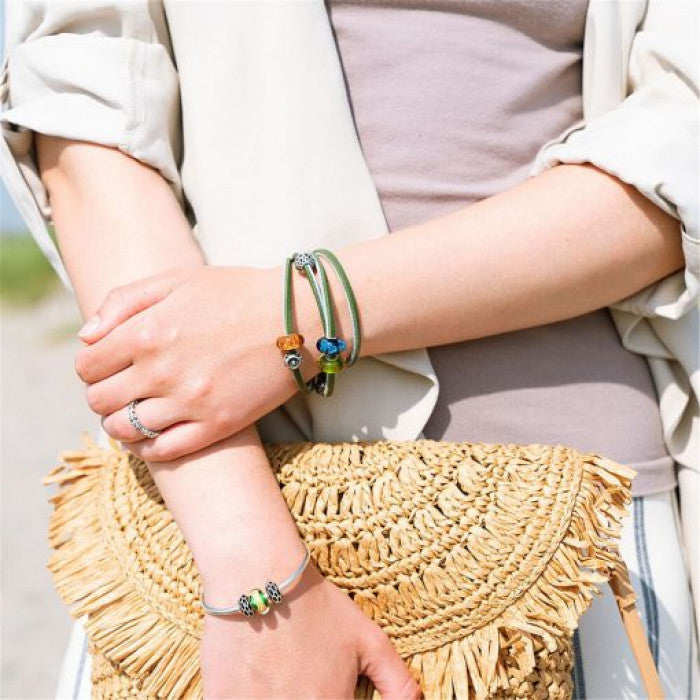 BRACELET EN CUIR BLEU/VERT TROLLBEADS
