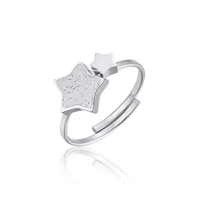 Adjustable Steel Ring With Stars With White Glitter
