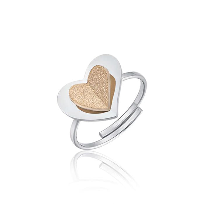Bague en acier avec cœur et paillettes, plaqué or